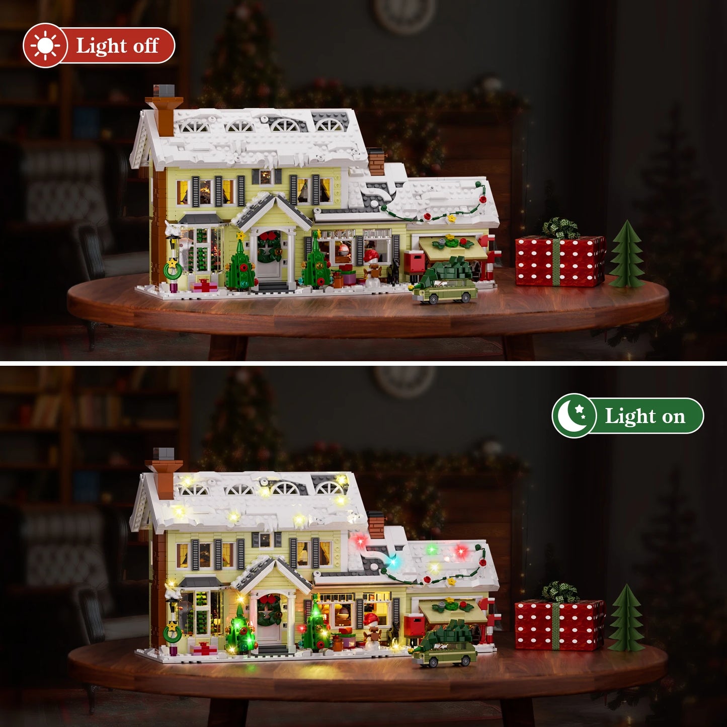 Christmas Holiday Snow Village Blocks Toys with Clark's Car,Gifts for Boys, Girls (1484 pcs)