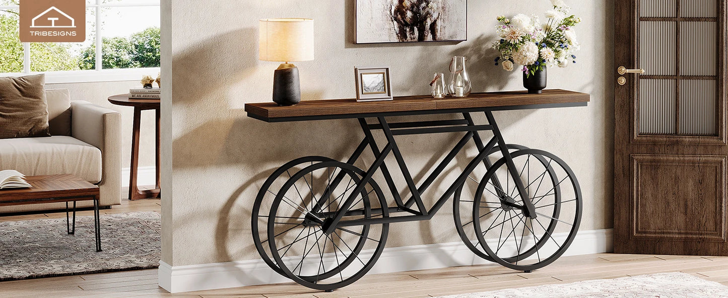 70.9-Inch Narrow Sofa Table with Bicycle Metal Base