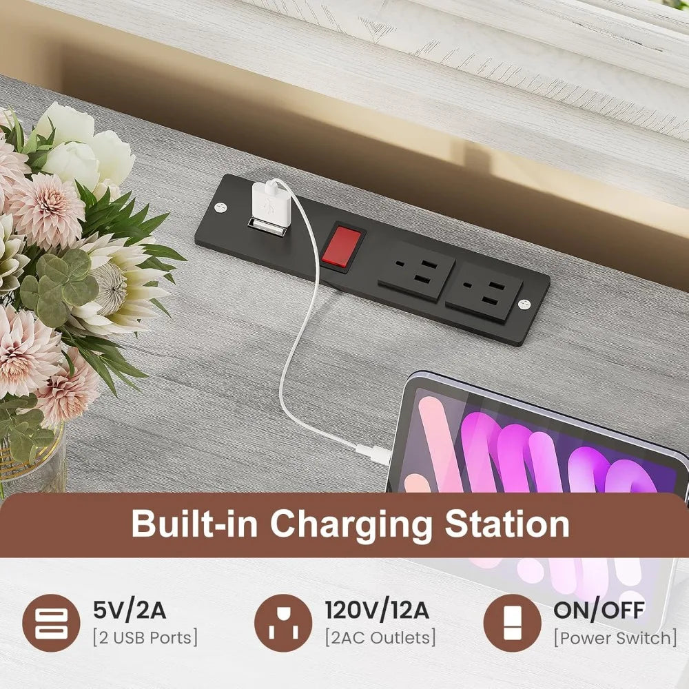 Set of 2 Side Stands with Charging Station and LED Lights