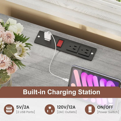 Set of 2 Side Stands with Charging Station and LED Lights