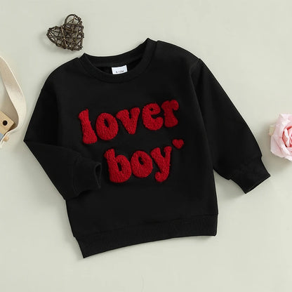 Toddler/Baby Boys Valentine's Day Sweatshirts, Long Sleeve, Crew Neck, Letter Embroidery