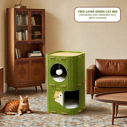 Three-Story Felt Cat Tree, With Scratching Boards And Comfortable Caves