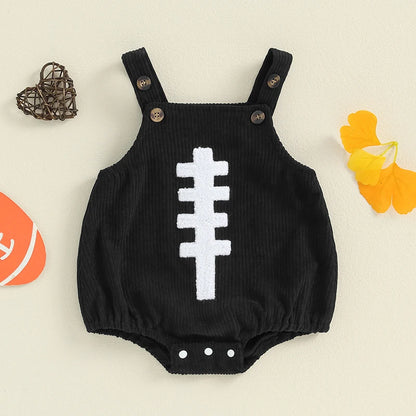 0-12M Unisex Baby Overalls, Sleeveless, Football Embroidery, Rompers