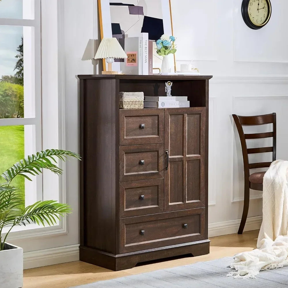 Chest of Drawers with Wooden Drawers and Cross Door, TV Stand