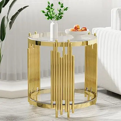 36" Modern Luxury Black Center, Gold Stainless Steel Irregular Leg Table