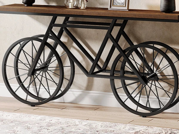 70.9-Inch Narrow Sofa Table with Bicycle Metal Base