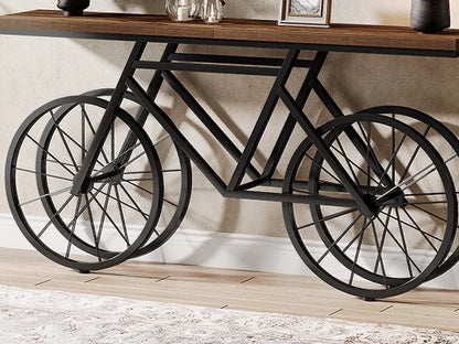 70.9-Inch Narrow Sofa Table with Bicycle Metal Base