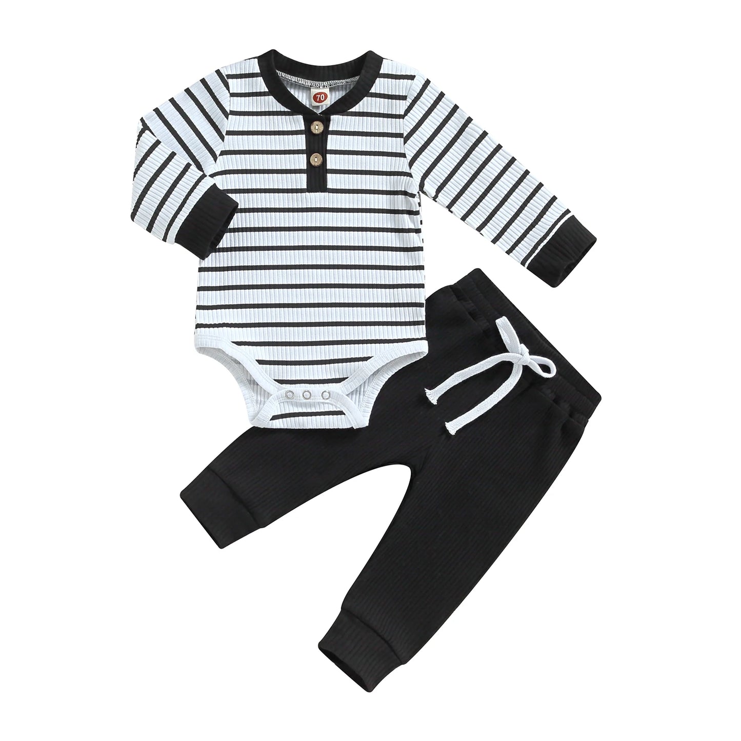 3-24MO Infant Boy Fall Outfits, Long Sleeve Striped Print Romper + Pants