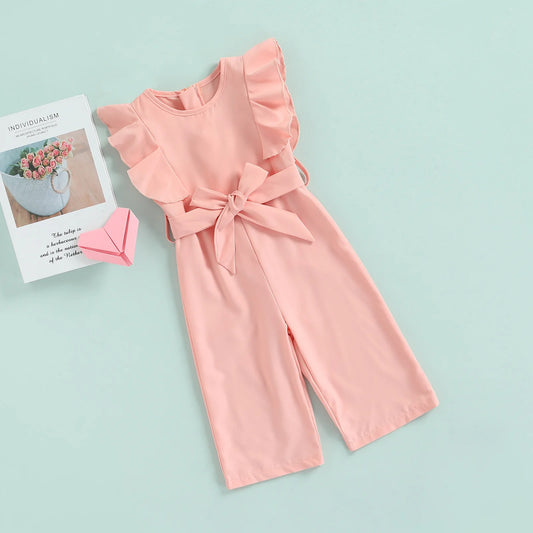 1-6Years Toddler Baby Girl Summer Romper, Solid Pink ,O-Neck Jumpsuit