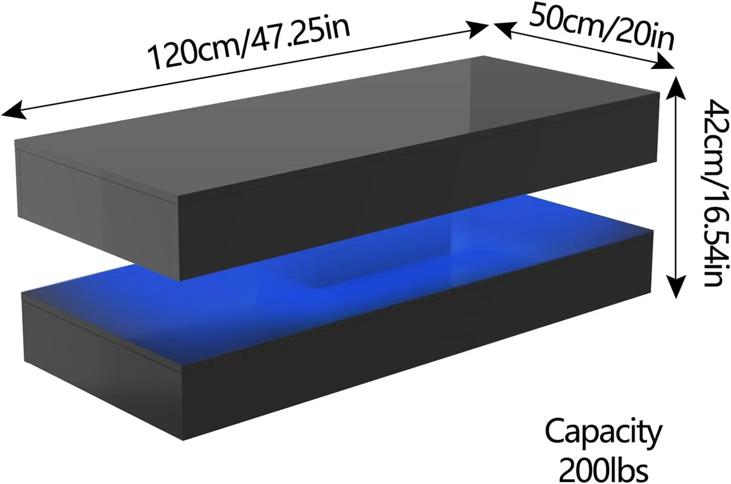 Modern Stylish Coffee Table with 2 Storage Drawers and LED lights