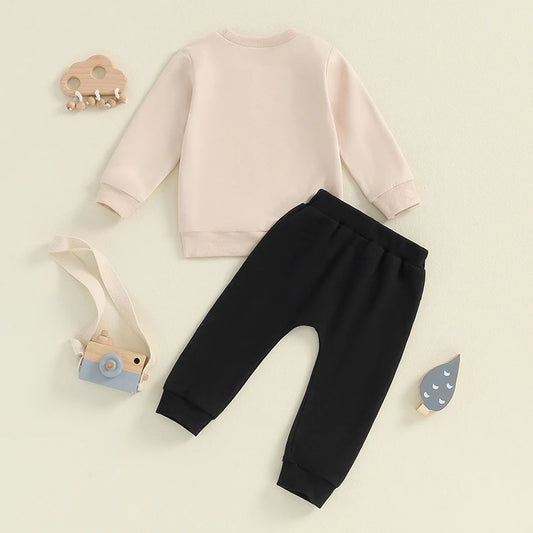 18MO-5T Little Boy Birthday Outfit, Excavator Print, Long Sleeve Sweatshirt w/Pants with Pockets