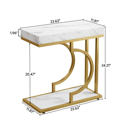 Narrow White Gold Side C Shaped End/Bedside Table