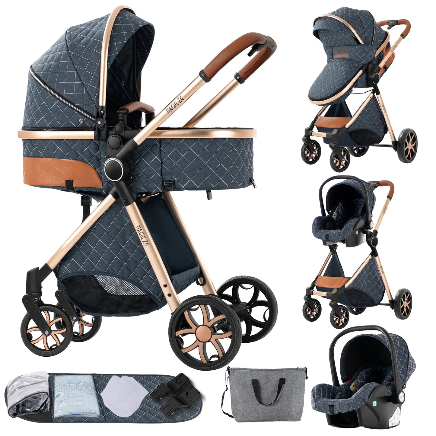 Lightweight Baby Stroller 3 in 1 Multifunctional High Landscape Baby 4 IN 1 Strollers with Isofix
