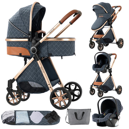 Lightweight Baby Stroller 3 in 1 Multifunctional High Landscape Baby 4 IN 1 Strollers with Isofix