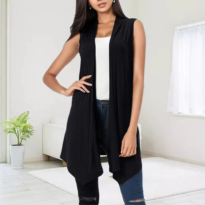 Women's Front Draped Cardigan, Solid Color Blouse Vests, Hem Asymmetric