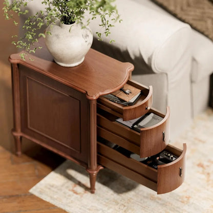 Set of 2 Nightstands w/Charging Station & 3 Drawers,Rustic Wood Finish, and Turned Legs