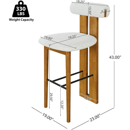 Set of 2 Wood Upholstered Barstools,Walnut Finish, Rubberwood Frame