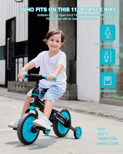 Tiny Scout Balance Bike 3 4 5 Years , 4-in-1 with Optional Support Wheels and Pedals, Saddle Height Adjustable