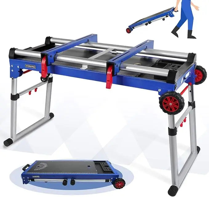 5-in-1 Portable Workbench, Quick Folding Work Table with Miter Saw Stand & Height Adjustable Legs,