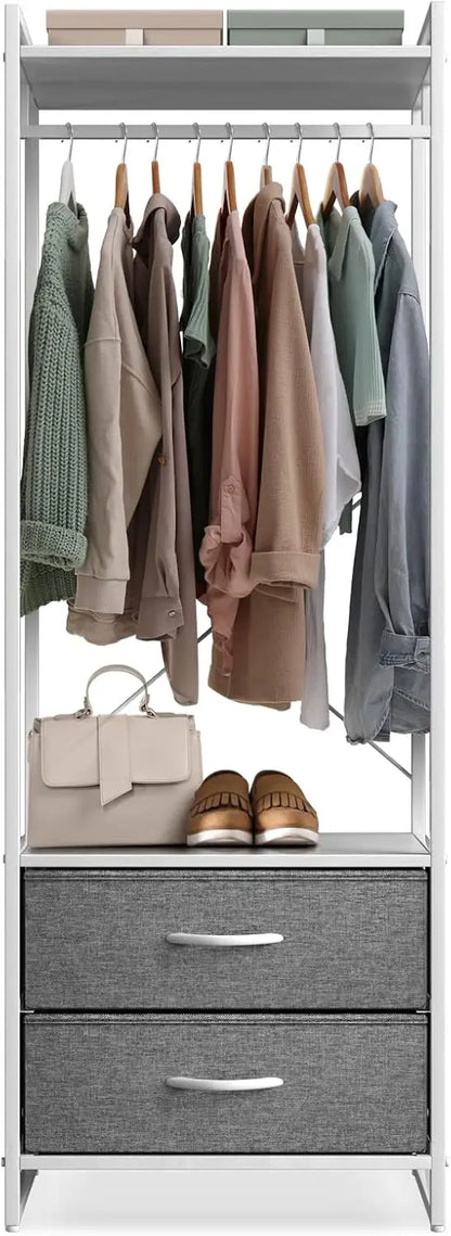 Clothing Rack with Drawers, Wood Top, Steel Frame, & Fabric Drawers