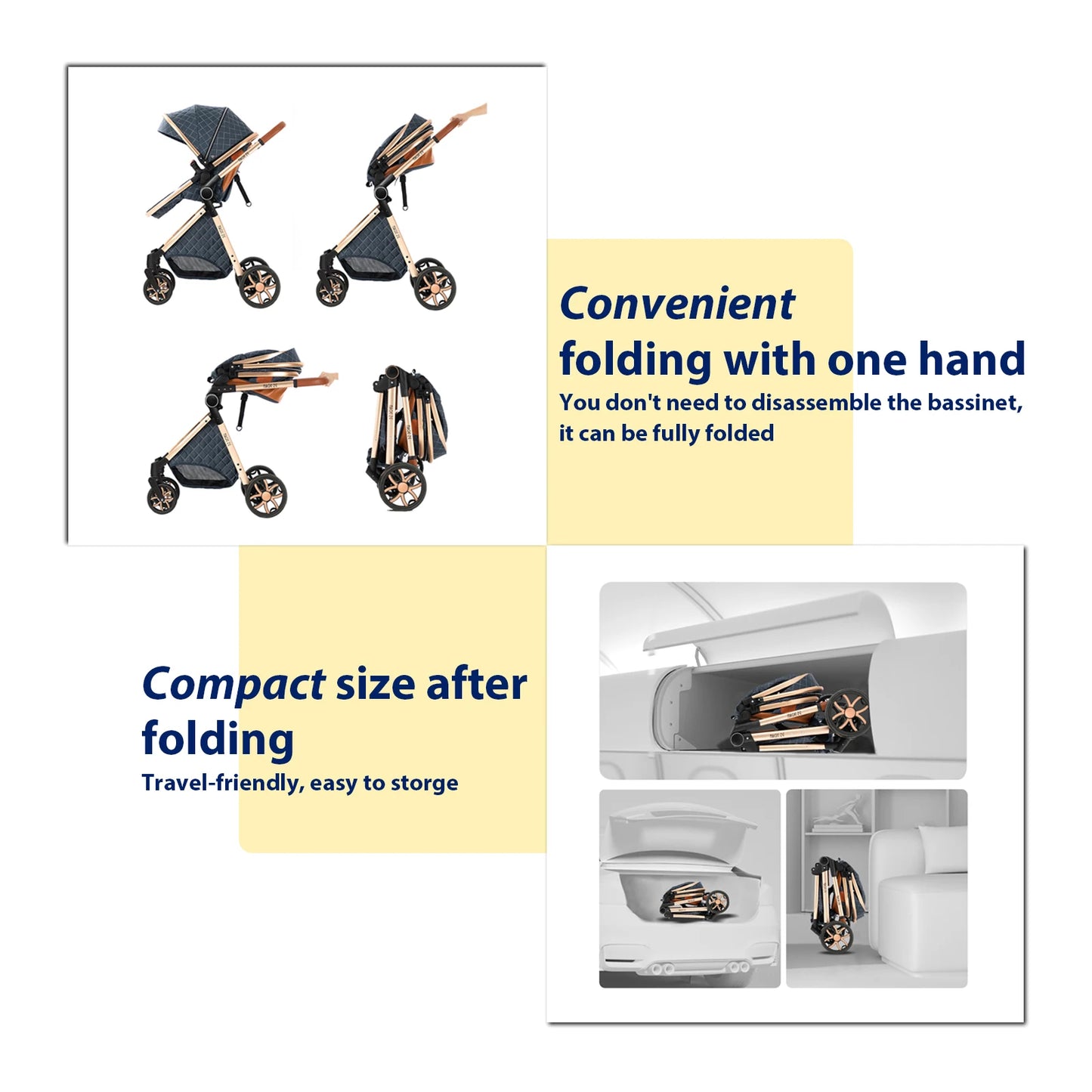 Lightweight Baby Stroller 3 in 1 Multifunctional High Landscape Baby 4 IN 1 Strollers with Isofix