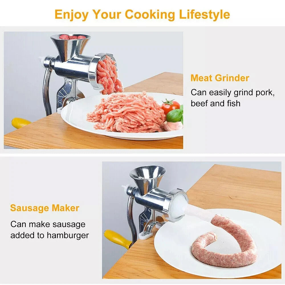 Manual Meat Grinder Silver Aluminum Alloy Powerful Home Sausage Kitchen Appliances