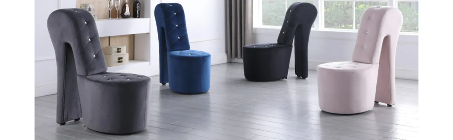 High Heel Velvet Shoe Chair with Crystal Studs Gray (40"D X 19"W X 40"H）