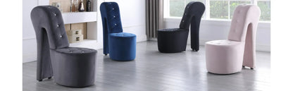 High Heel Velvet Shoe Chair with Crystal Studs Gray (40"D X 19"W X 40"H）