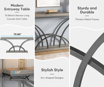 70.9 Inch Extra Long Gray Sofa Table for Entryway