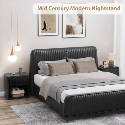 Set of 2, 22.8" W Nightstand  with Hidden Drawers and Open Shelves