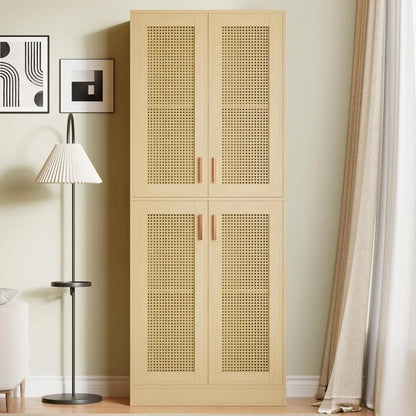 71" Tall Rattan Storage Cabinet with Doors and Shelves