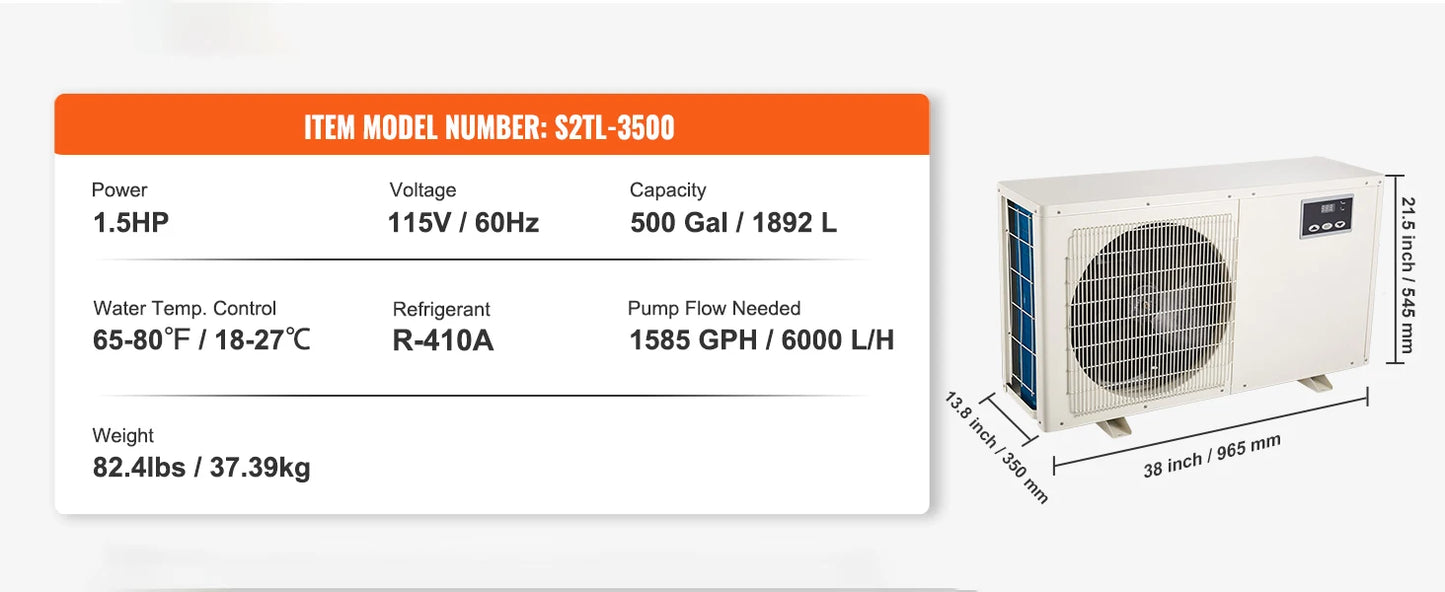 VEVOR Aquarium Chiller 0.25/0.33/0.1/1.5HP Hydroponic Water Chiller Quiet Refrigeration Compressor for Fresh Water Fish Tank