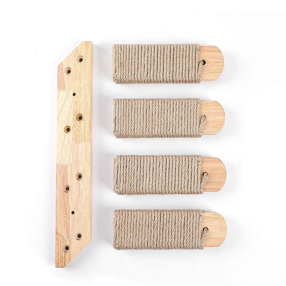 Cat Climbing Shelf Wall, Mounted Four Step Stairway With Sisal Scratching Post For Cats, Tree Tower Platform Jumping Pet Furniture