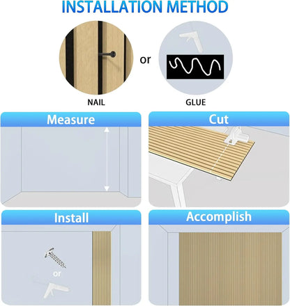 4 Pack Sound Absorbing 3D Slat Acoustic Wall Panels with Wood Finish Accent for Studio, Office, Living Room