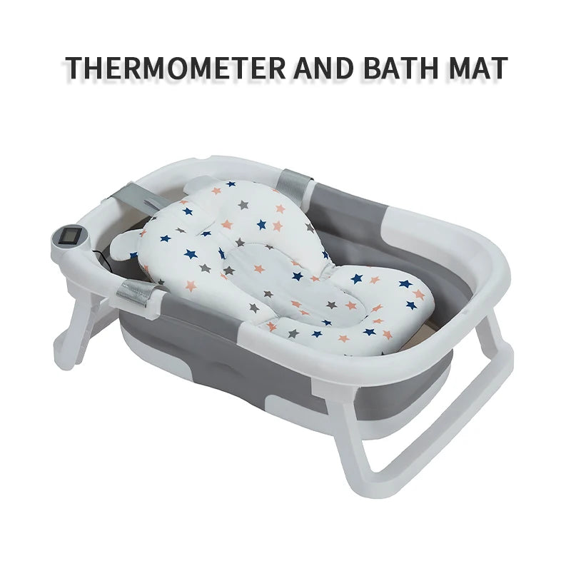 Foldable Baby Bathtub With Soft Cushion And Thermometer