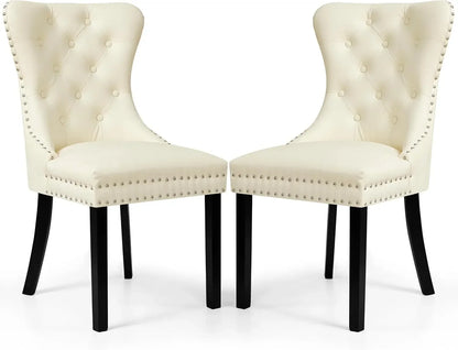 Set of 8, Leather Parson Chairs for Dining Room, Bedroom, and Living Room