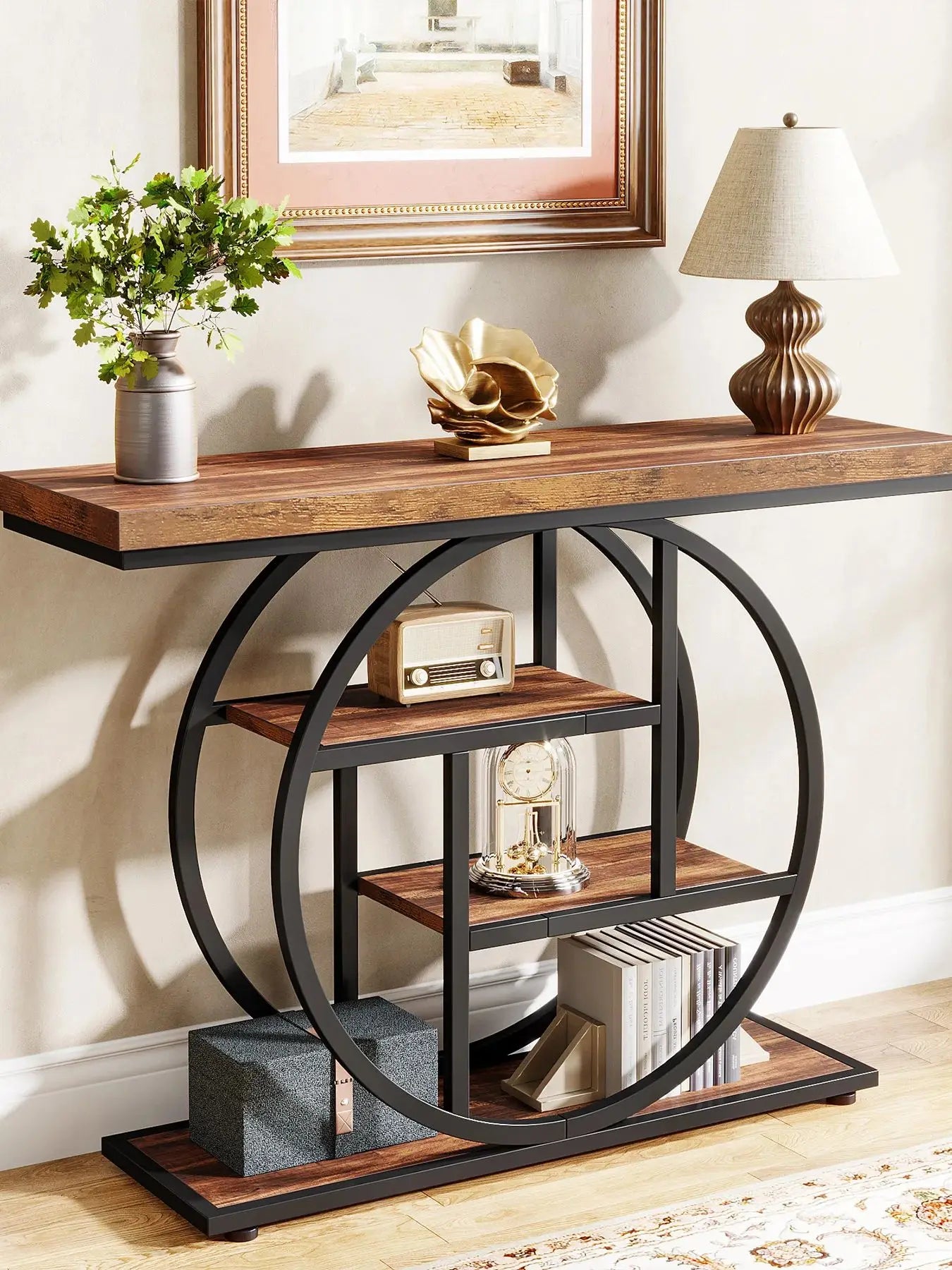 4-Tier Entryway Table, 41.3-Inch Industrial Sofa Table for Living Room, Foyer Hallway Table for Entrance