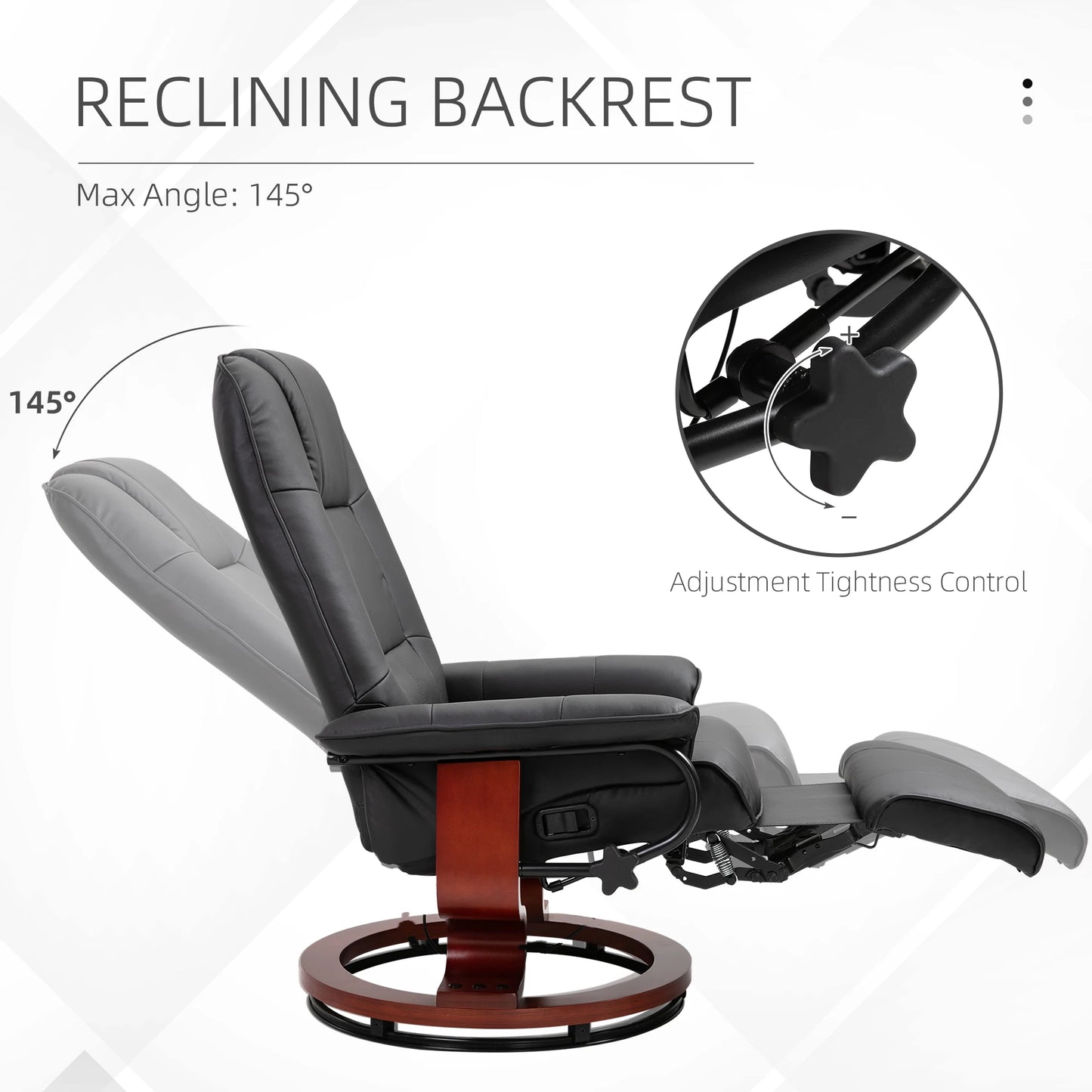 Faux Leather Swivel Recliner w/ Wooden Base