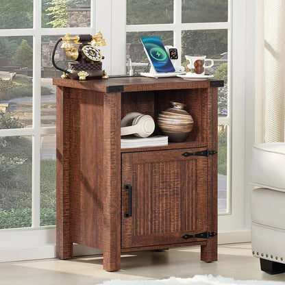 18 Inch Side stand with Charging Station and USB Port, Magnetic Door & Open Shelves