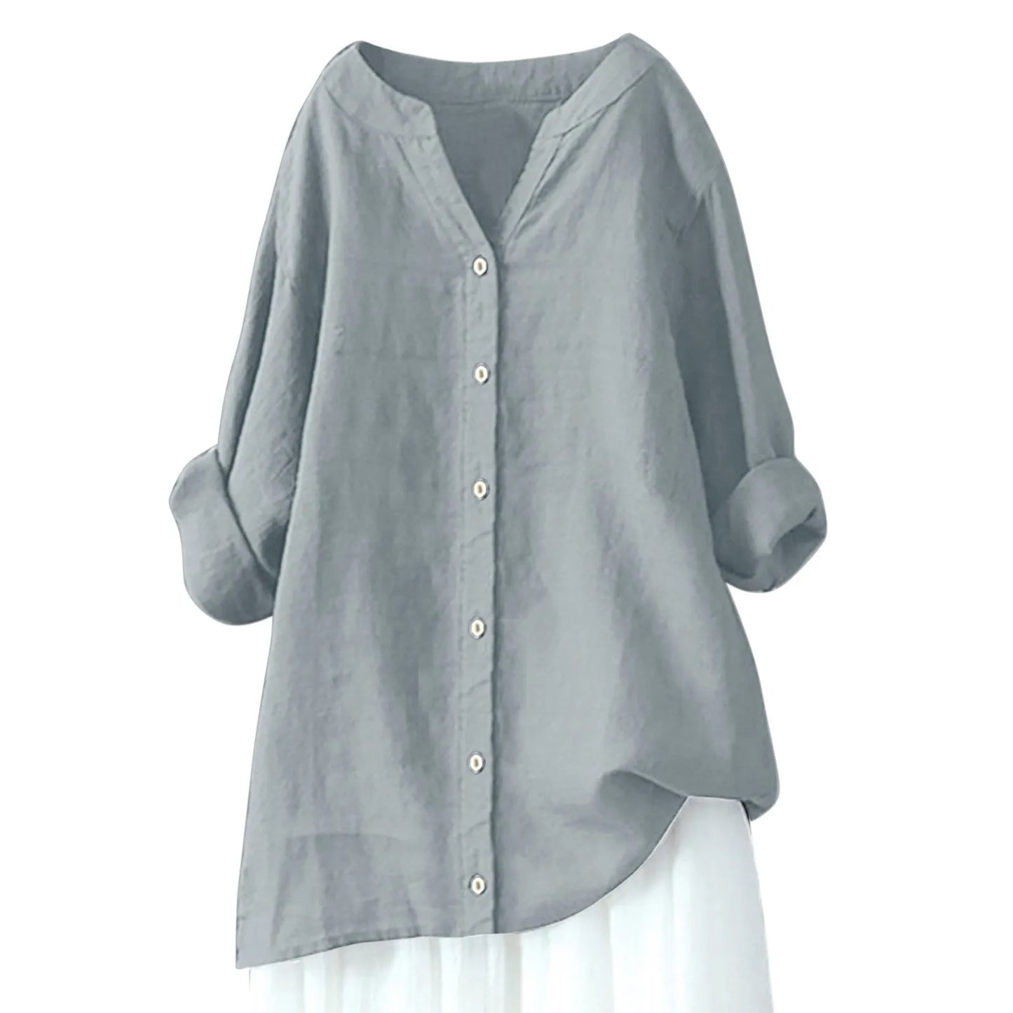 Plus Size Cotton Linen Shirt, Long Sleeve, Oversized, Button Up