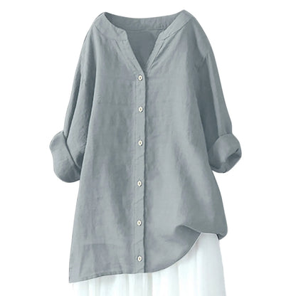 Plus Size Cotton Linen Shirt, Long Sleeve, Oversized, Button Up