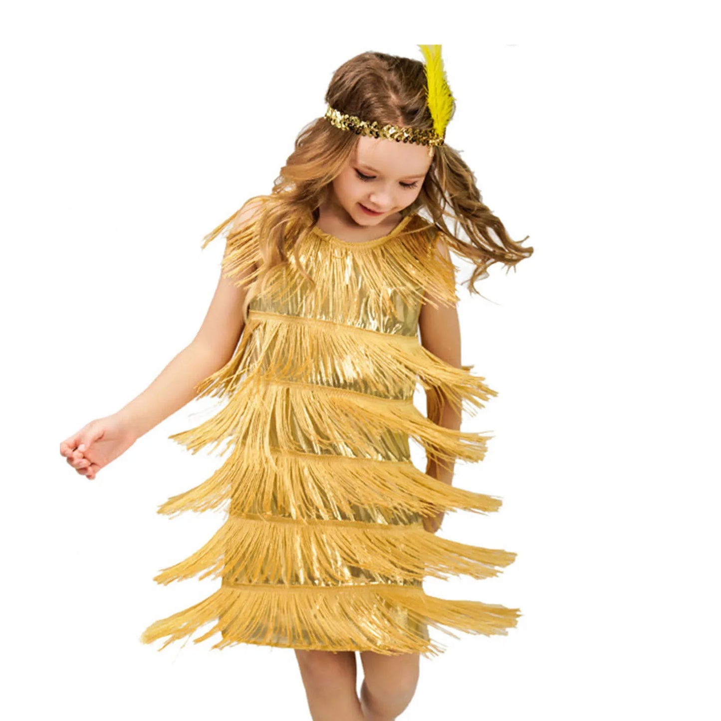 Girls Flapper Dress, Carnival, Sequins, Fringe, With Feather