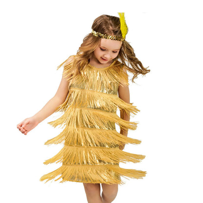Girls Flapper Dress, Carnival, Sequins, Fringe, With Feather