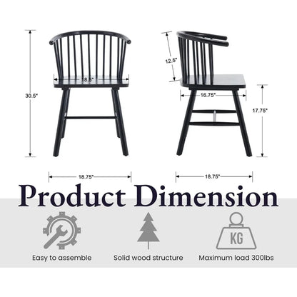 Set of 2 Farmhouse Spindle Dining Room Chairs with Arms/Wide Curved