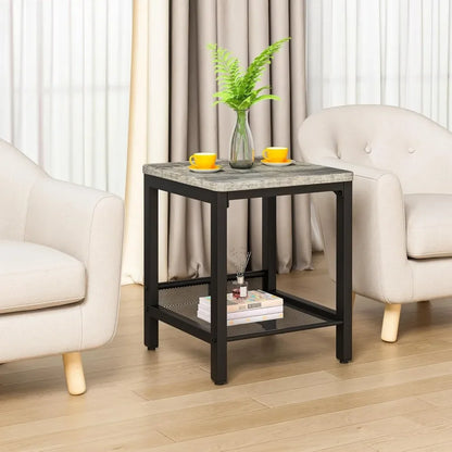 Industrial Coffee Table with 2 Square End Side Tables