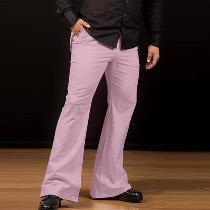 Men's Flare Pants, Solid Color, Daily Simple Classic Trousers, Mopping Bottoms, Disco Flared