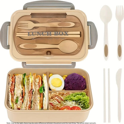 1pc Lunch box with utensils, leak-proof, square shape - Safe to use in microwave