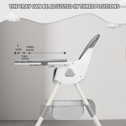 Foldable Baby High Chair, 6 Months Plus, with Large Anti-slip Pad & Toy Rack,, Easy to Clean Feeding