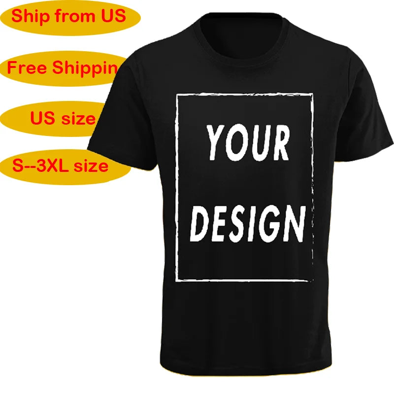 Custom Male T-shirt, One-Side Print Personalized, Make Your Photo, Text Gift 100% Cotton Soft Casual T Shirt Made in US