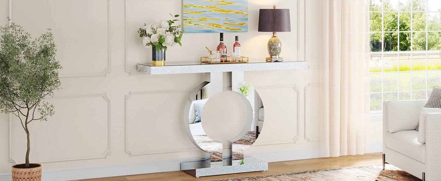 43.3-Inch Mirrored Console Entryway Table with Mirror Finish Tabletop